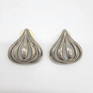 Vintage Estate‎ TAT Signed Heavy Swirl Bulb Silver Tone Pierced Earrings